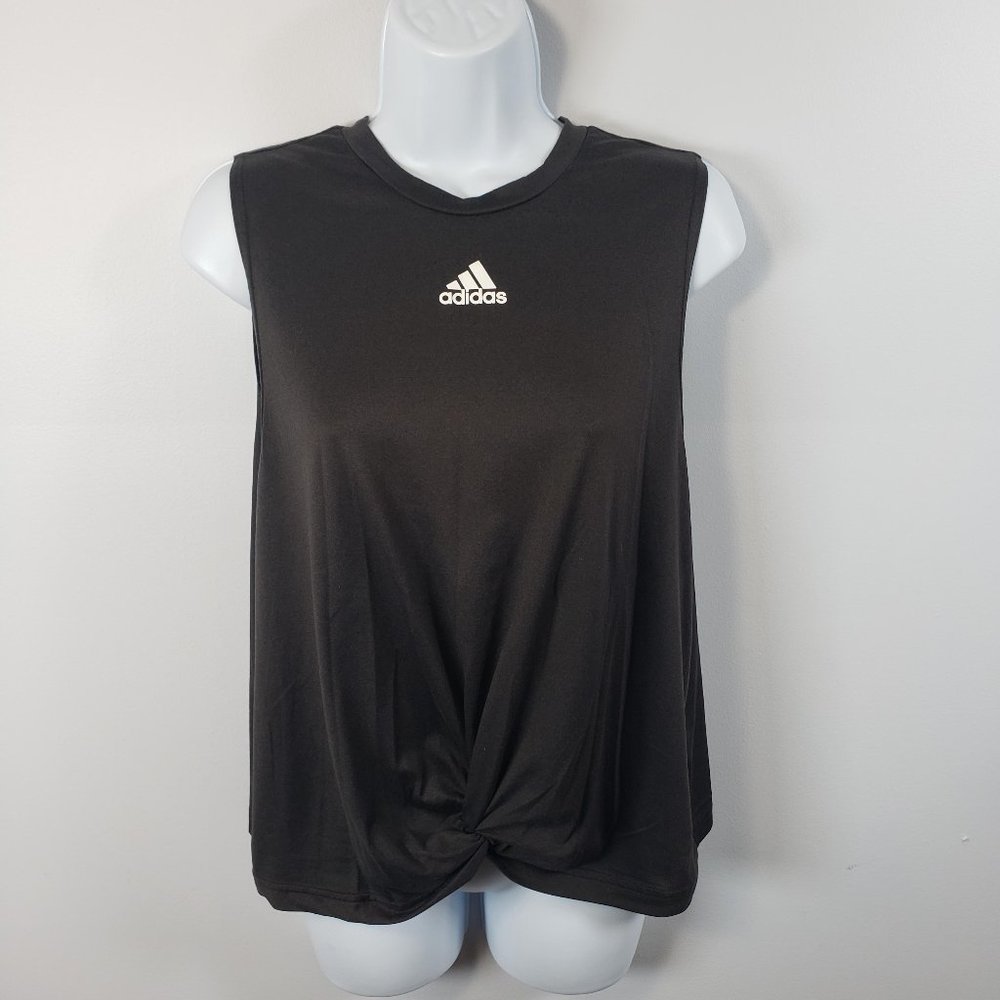 Adidas Shirt L Training Knot Tank Top Womens Large Logo Sleeveless Black / A46